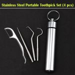 Portable Stainless Steel Tooth Pick Sticks with Key Ring(4 pcs set)